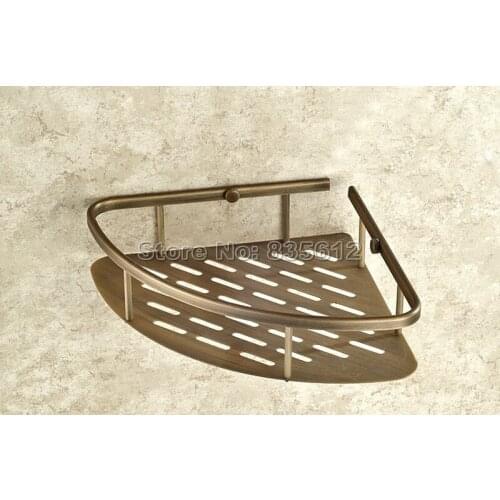 Antique Wall Mounted Large Corner Shower Storage Basket Brass Finish Bathroom Accessory Wba520