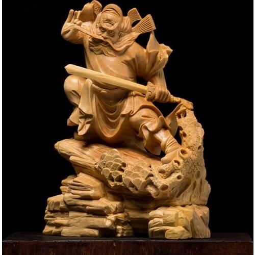 13CM Zhongkui Chinese Hell Angels Buddha Statue for Decoration Wood Carving Wall Living Room Feng Shui Wood Crafts
