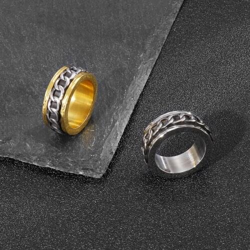 European and American mens personality stainless steel index finger ring fashion titanium steel chain ring can rotate
