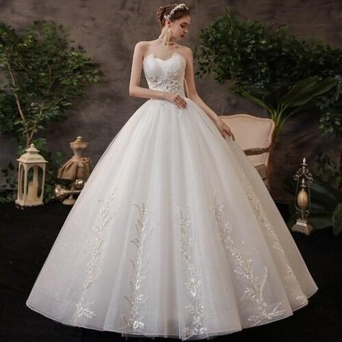 Vestido De Noiva 2020 Gryffon Classic Strapless Wedding Ball Gown Princess Luxury Lace Wedding Dress Plus Customize