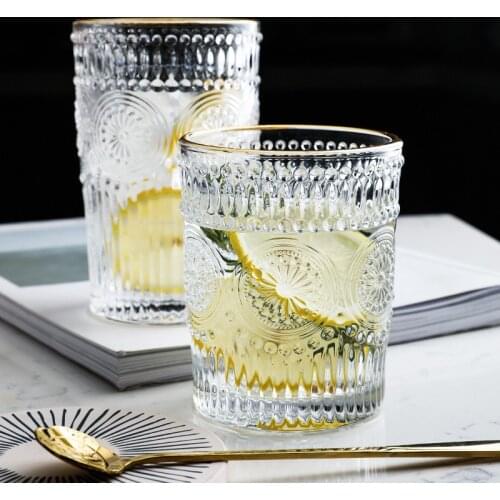 Coffee Cup European Retro Relief Glass Cup Milk Juice Mug Kettle Water Jug Pitcher Home Kitchen Supplies Drinkware Wine Glass