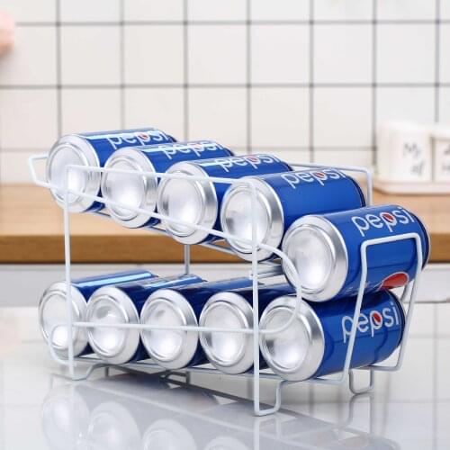 Kitchen Refrigerator Cans Storage Rack Fresh Drink Beer Cola Holder Solid Double-layer Finishing Shelf Beverage Cans Organizer