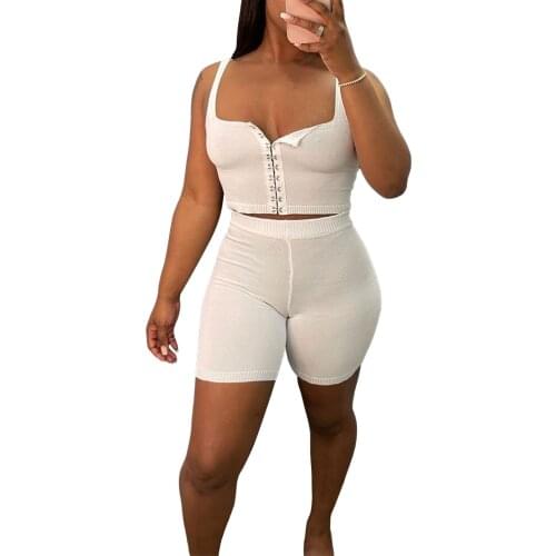 Summer Womens Suit Casual Clothes Two Piece Casual Set Fashion Solid Color Exposed Navel Vest and Elastic Shorts