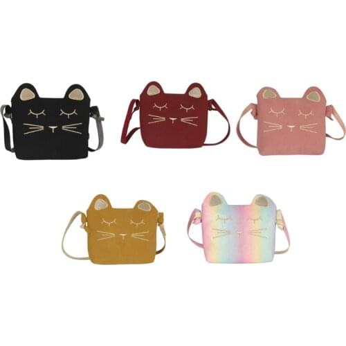 Fashion PU Leather Shoulder Bag Embroidered Cat Phone Pouch Purse Casual Satchel for Women Girls