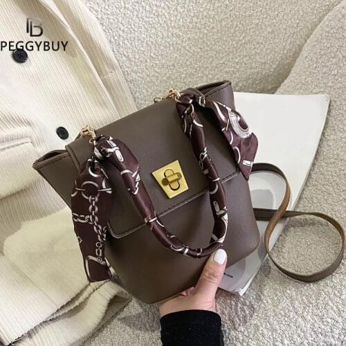 Women Fashion PU Leather Scarves Messenger Bag Strap Flap Zipper Bucket Crossbody Bag Female Casual Solid Color Shoulder Bag