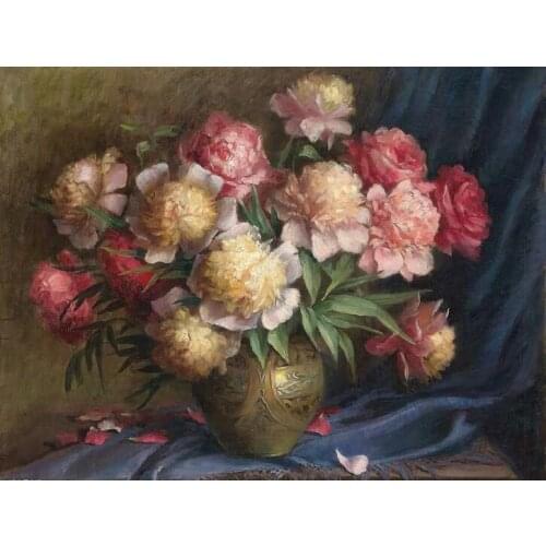 New Peony Vase Flower Cross Stitch Kits Crafts 14CT Unprinted For Embroidered Handmade Art Oil Painting Set Wall Home Decor