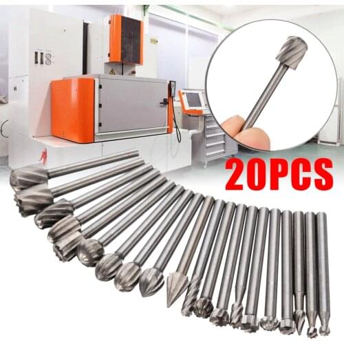 20pcs Wood Carving Milling Cutter Set Durable HSS Routing Router Bits Burr Milling Cutter for Rotary Engraving Machine Tool