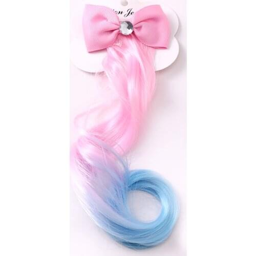 New Girls Lovely Gradient Colorful Wigs Bow Hairpins Princess Hair Ornament Headband Hair Clips Barrettes Kids Hair Accessories