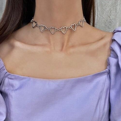Heart Pendant Choker Necklace For Women Punk Silver Color Geometric Square Pendant Necklaces Jewelry Punk 2021 New Trend Fashion