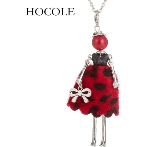 Leather Printed Dress Princess Doll Baby Pendant Necklace Women Long Sweater Chain Jewelry Handmade Christmas Gift Collier Femme