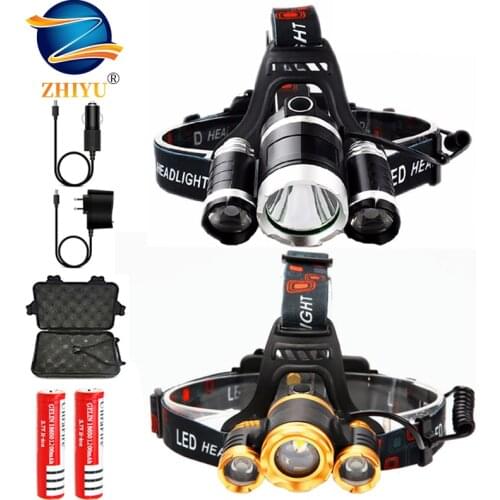 Rechargeable Zoom Led Headlight Headlamp 3LED T6 Head Lamp Flashlight Torch Head Light 18650 Battery Best for Camping, Fishing