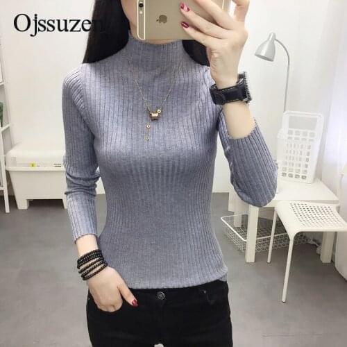 Korean Slim Pullover Female Knitted Jumper Grey Yellow Red Sweaters Women Long Sleeve Autumn Winter Clothes Womans