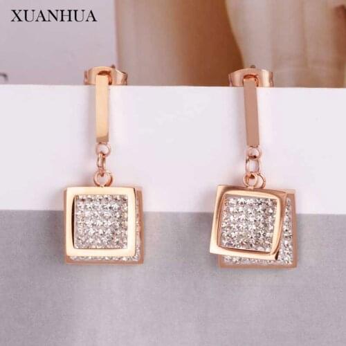 XUANHUA Rose Gold Charms Drop Earrings Female Stainless Steel Jewelry For Women Earings Fashion Jewelry Accessories