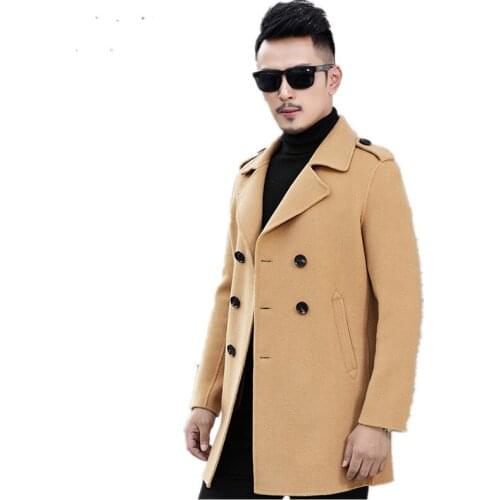 Wool Coat Autumn Winter Jacket Men Double-side Woolen Coat Streetwear Windbreaker Long Jackets Abrigo Hombre BDF-00-7093 MY1900
