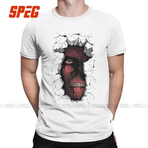 Funny Colossal Titan Peek-a-Boo T-Shirt for Men Crewneck Cotton T Shirts Attack on Titan Short Sleeve Tees Printing Clothing