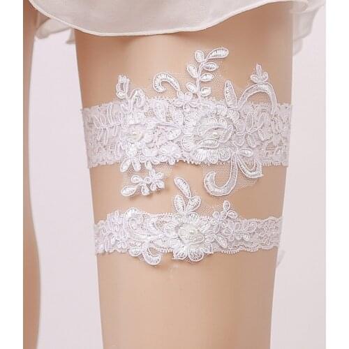 Wedding Garter Rhinestone White Embroidery Flower Sexy Garters for Women/Female/Bride Thigh Ring Bridal Leg Garter 5305