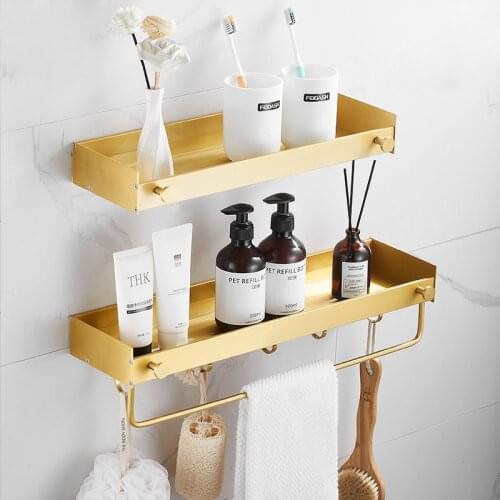 Bathroom Shelf Corner Shelf Bath Storage Holder Wall Mounted Brushed Gold Aluminum Square Bath Shower Shelf Bath Shampoo Holder