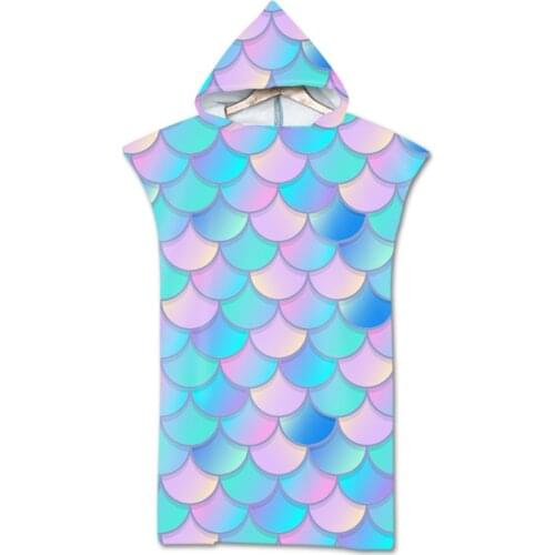 Outdoor Adult Beach Towels Quick Dry Hooded Changing Robe Fish-scale Sunscreen Cloak Bath Towel Microfiber Poncho Surf Swimsuit