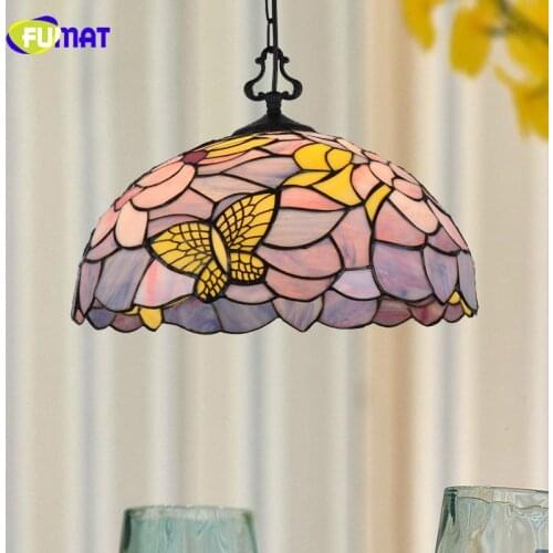 FUMAT Stained Glass Pendant Lights Butterfly Art Glass Pendant Light For Bed Room Living Room LED Pendant Light Fixtrures