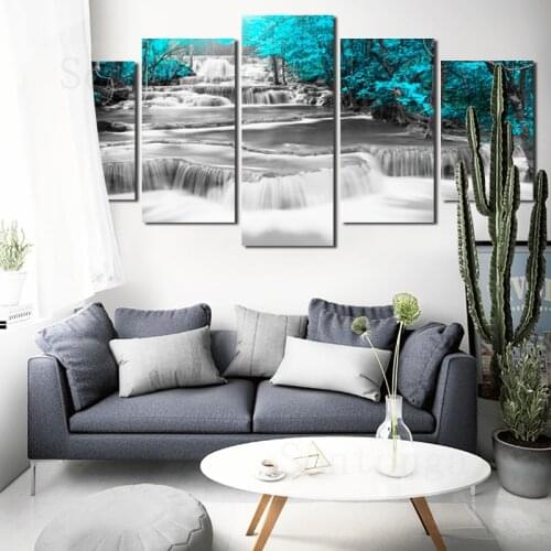 Waterfall Tree Bright Art Canvas Painting Wall Sticker Poster Light Luxury Decorative Painting Simple Style Modern Life