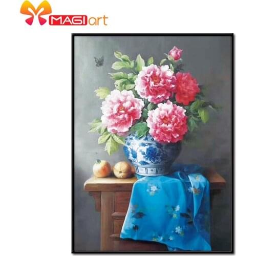 Cross stitch kits Embroidery needlework sets 11CT water soluble canvas patterns 14CT European oil painting Rose-NCMF001