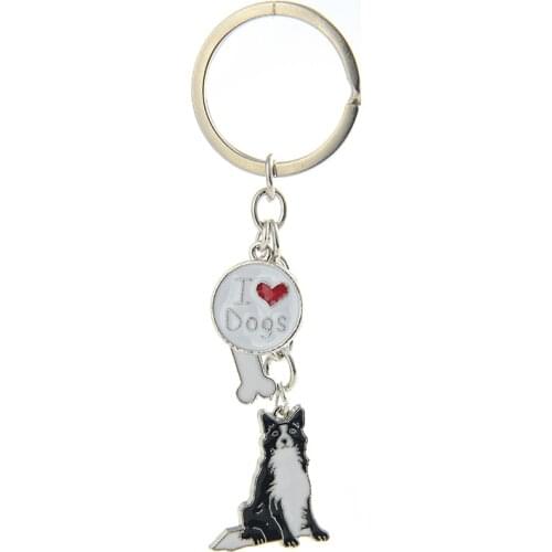 Border Collie pendant key chains for women men silver color metal zinc alloy pet dog bag charm car keychain key ring holder 2019