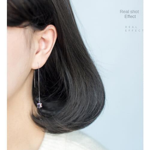 S925 white fungus line female sen sweet synthetic crystal ear line temperament sugar cube ear chain ear jewelry