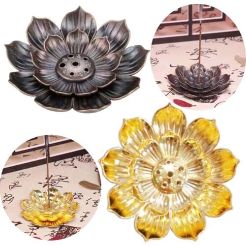 2021 Hot 1Pc New High Quality Alloy Incense Burner Stick Holder Plate Buddhism Lotus Censer Bronze Nasturtium Burner Incense