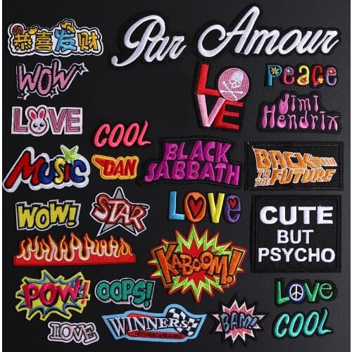 1 Pcs Cute Love WOW OOPS Letters Appliques Cartoon Embroidered Patch Stripes on Clothes Patches for Clothing Iron On Badges
