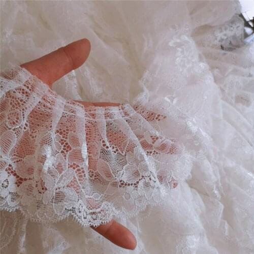 3Yard/lot 10cm 2layer mesh+lace trim fold lace baby doll baby clothes home garden lace X026