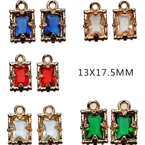 4p 17MM Copper rectangl Birthstone Charm Quartz Pendant for Bib EarringNecklace Bracelet DIY Jewelry Connector Finding Accessory