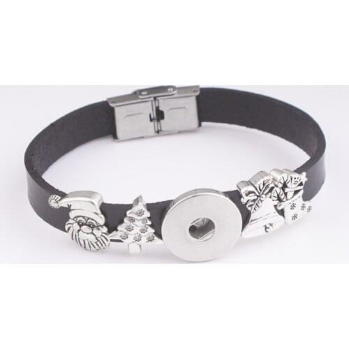 DIY Hot Sale Christmas Retro Leather 18mm Snap Button Bracelet Bt651