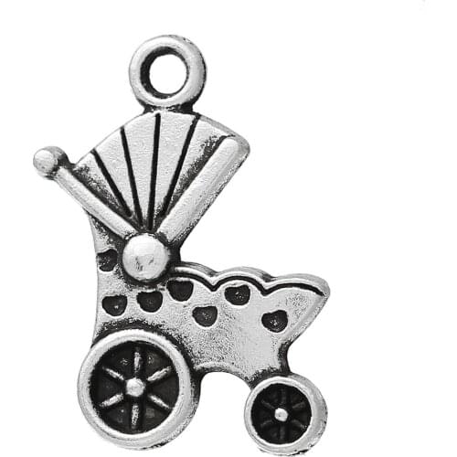 DoreenBeads Charm Pendants Baby Carriage Silver Color 19mm( 6/8") x 14mm( 4/8"), 30 PCs