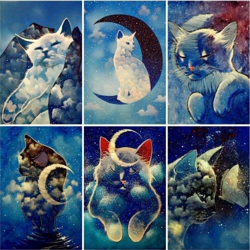 EverShine Diamond Mosaic Cat Picture Of Rhinestones 5D Diamond Painting Cartoon New Arrival Moon Needlework Child Room Decor
