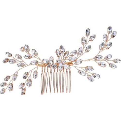 Girls Gold Rhinestones Hair Comb Hair Accessories with Crystal Bridal Side Combs Headpiece for Women Bride Wedding