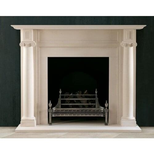 Stone fireplace mantel marble surround simple English style with Roman Ionic pillars