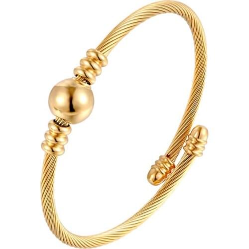 Classic Bangle Adjustable Size Cable Twist Wire Stripe Bead Bracelet Stainless Steel Top Quality Woman Party Jewelry Gift