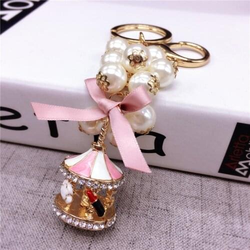 Korean trendy Merry-go-round pearl keychain jewelry for women bag car accessory