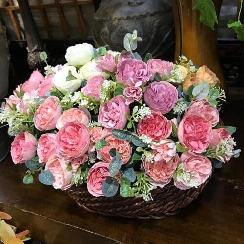 Beautiful Vintage Austin Rose Artificial Silk Flowers bouquet flores home party wedding decoration mariage fake Flower peony