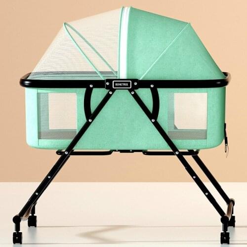 Crib Newborn Multi-function Comfortable Coax Baby Portable Baby Shaker Foldable European-style Cradle Bed Sleeping Blue