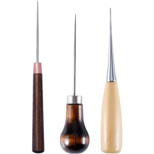 LMDZ 3 PCS Wooden Handle Awls Hand Stitcher Leather Craft Awl Sewing Awl Repairing Tool Sets for DIY Leather Working Tools