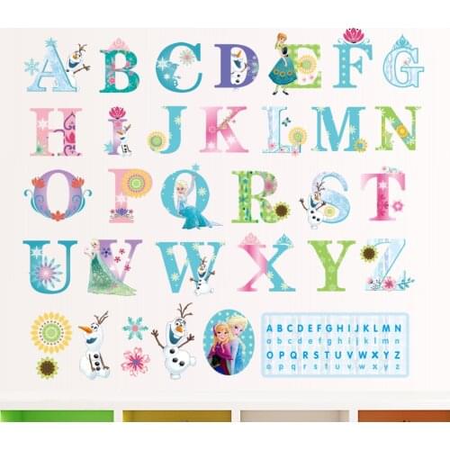 Cartoon Disney Frozen Elsa Anna 26 Letters Alphabet Wall Stickers For Kids Rooms Home Decor Children Bedroom Mural Wall Poster
