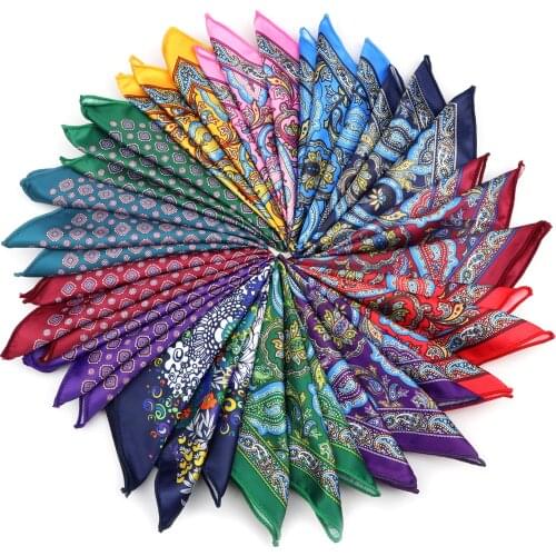 Mens Polyester Handkerchief Vintage Paisley Pocket Square Soft Hankies Wedding Party Business Artificial Silk Chest Towel Gift
