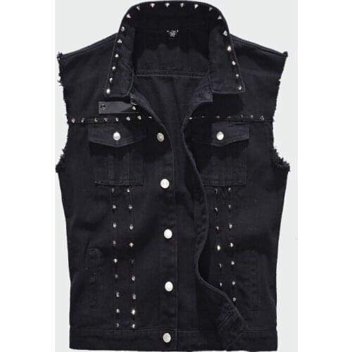 2020 Spring Autumn Mens Vest Vintage Denim Jeans Vest Men Rivet Hole Jeans Waistcoats Male Black Sleeveless Jackets 5XL ML238