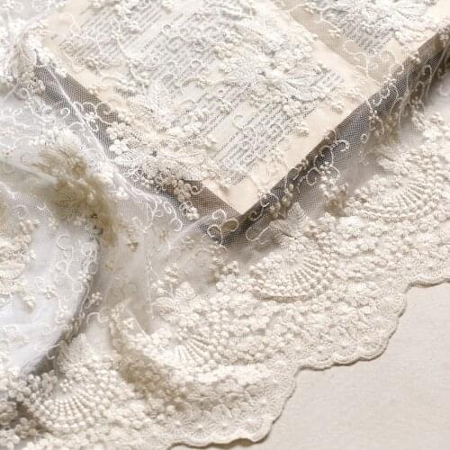 Soft mesh fabric embroidery beige lace fabric clothing surface accessories handmade cloth beautiful and fresh