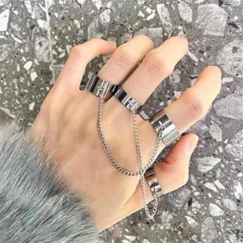 2021 New Punk Cool Hip Pop Rings Multi-layer Adjustable Chain Four Open Finger Rings For Women Girl Jewlery