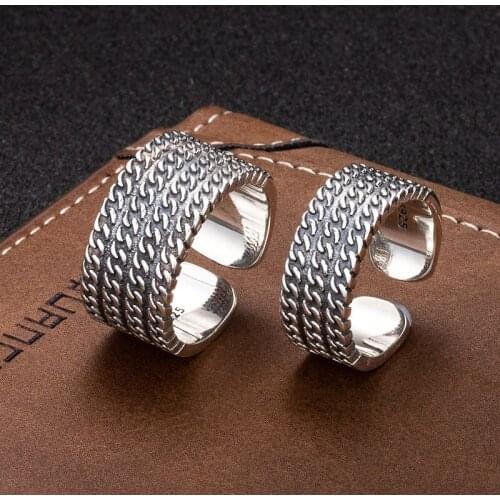 New Couple Ring Thai Silver Braided Open Ring Retro Ethnic Style Fashion Trendy Simple Index Finger