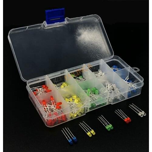 New 3V 20mA Colorful Diodes Universal 200pcs/box 3mm LED Light Assorted Kit Red Green Blue Yellow White DIY LEDs Diode Set