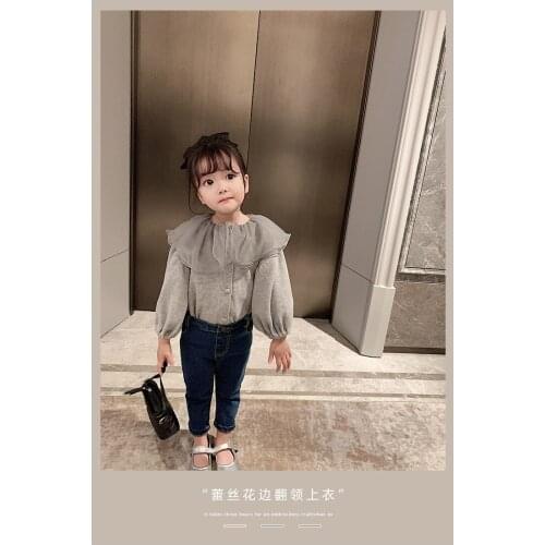 2021 spring new Korean style small and medium-sized girls baby fashion lace lapel jacket female treasure cardigan top