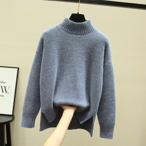 Solid Turtleneck Women Sweaters Loose Thicken Warm Lady Elegant Pulls Winter New Fleece Comfortable Material Outwear Coat Tops